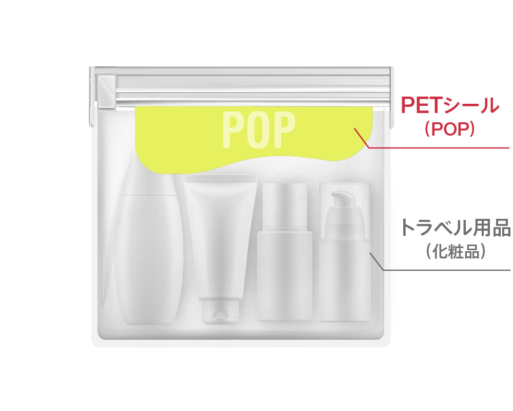 トラベルセット：PETシール（POP）・トラベル用品（化粧品）